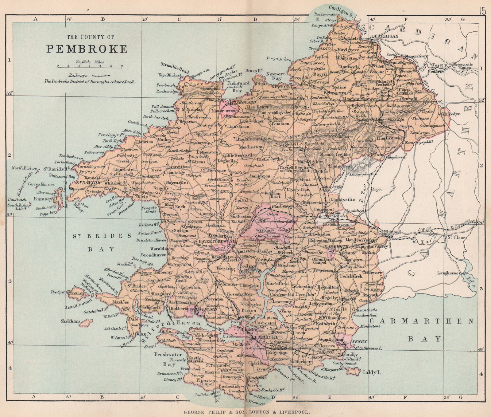 PEMBROKESHIRE. County of Pembroke.Haverfordwest Tenby Wales.BARTHOLOMEW 1896 map